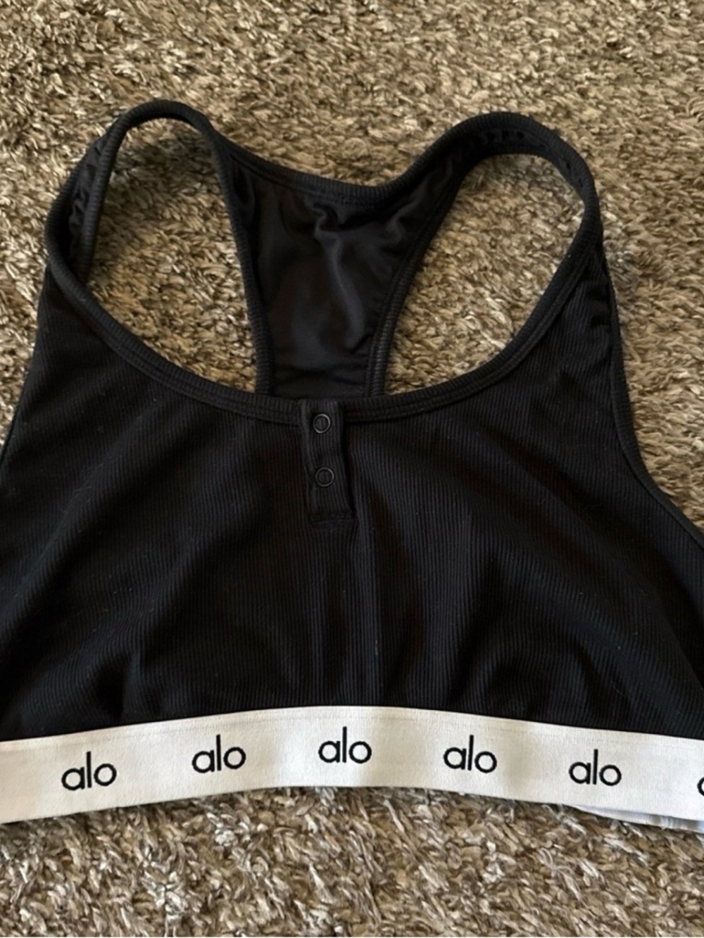 ALO Yoga Black Sports Bra with White Branded Elastic